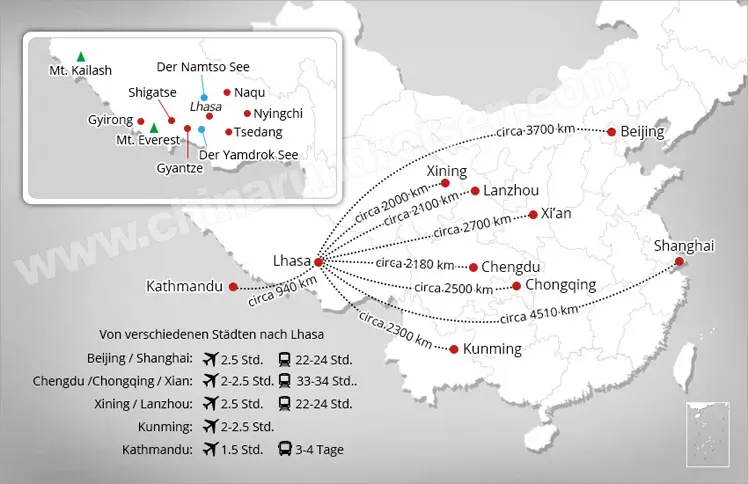 ラサへの交通地図